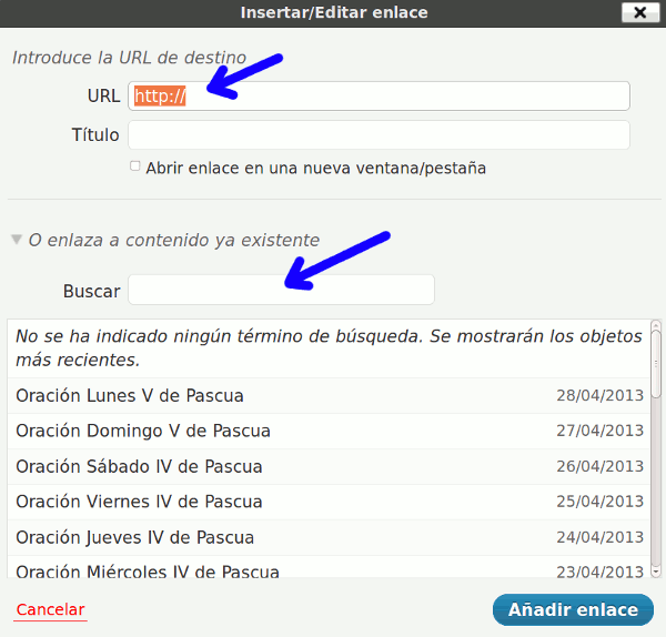 Figura 2: Datos a rellenar del enlace (podemos buscar dentro de nuestra web)