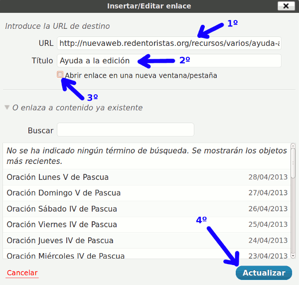 Figura 3: Rellenando los datos de un enlace